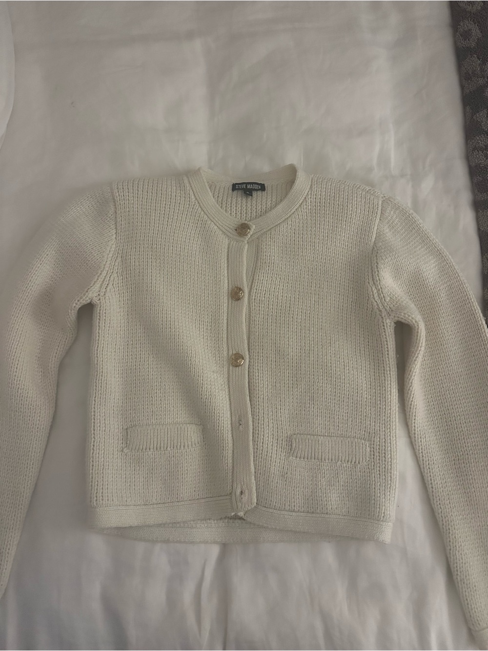 Steve Madden Ivory Crewneck Button-Front Cardigan